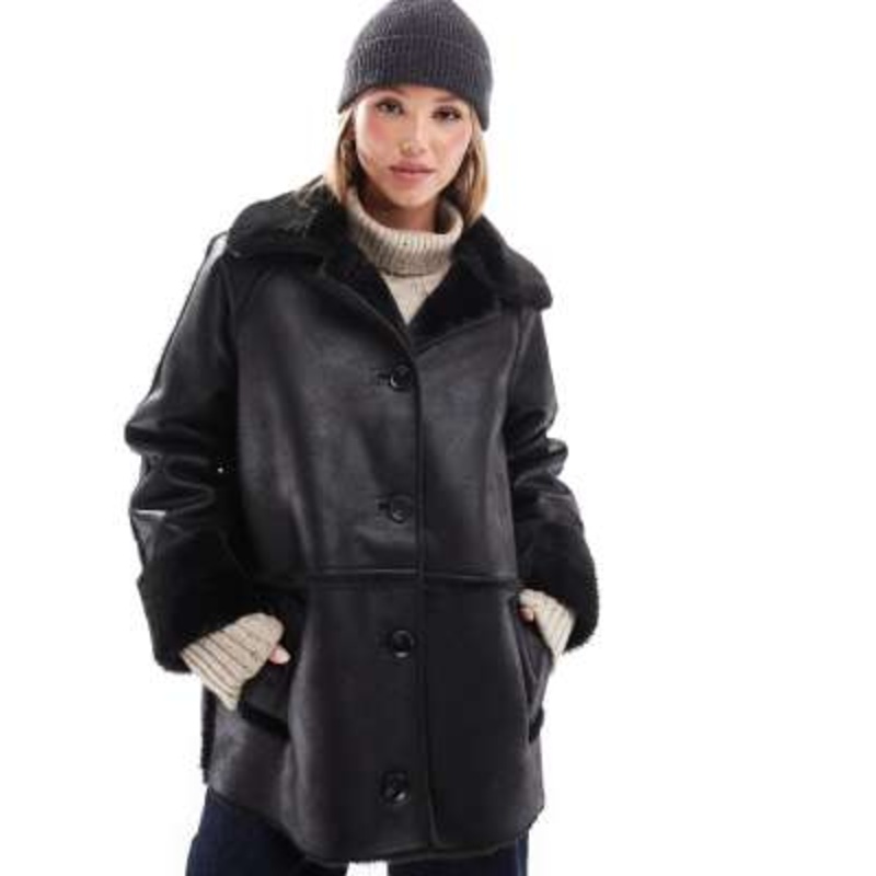 Pretty Lavish oversized aviator coat in black