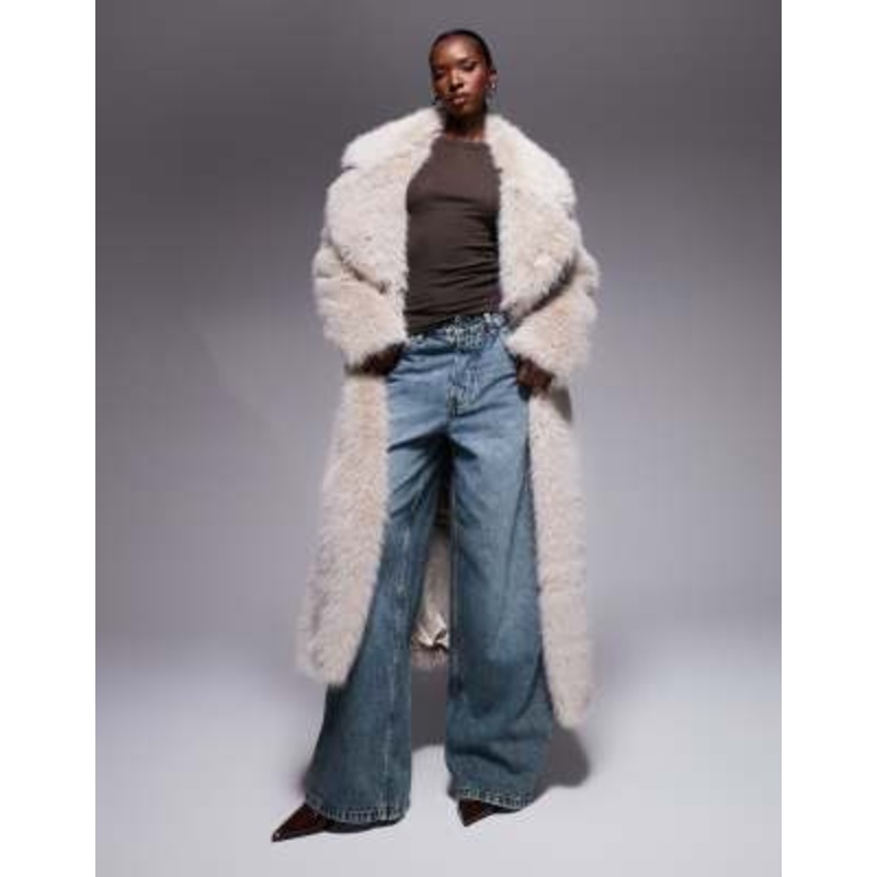 The Frolic exclusive faux fur maxi oversized collar maxi coat in beige