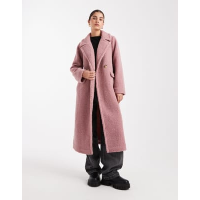 Threadbare borg maxi coat in pink