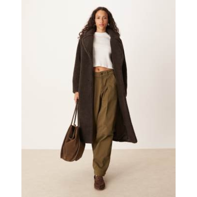 Threadbare maxi teddy coat in chocolate brown