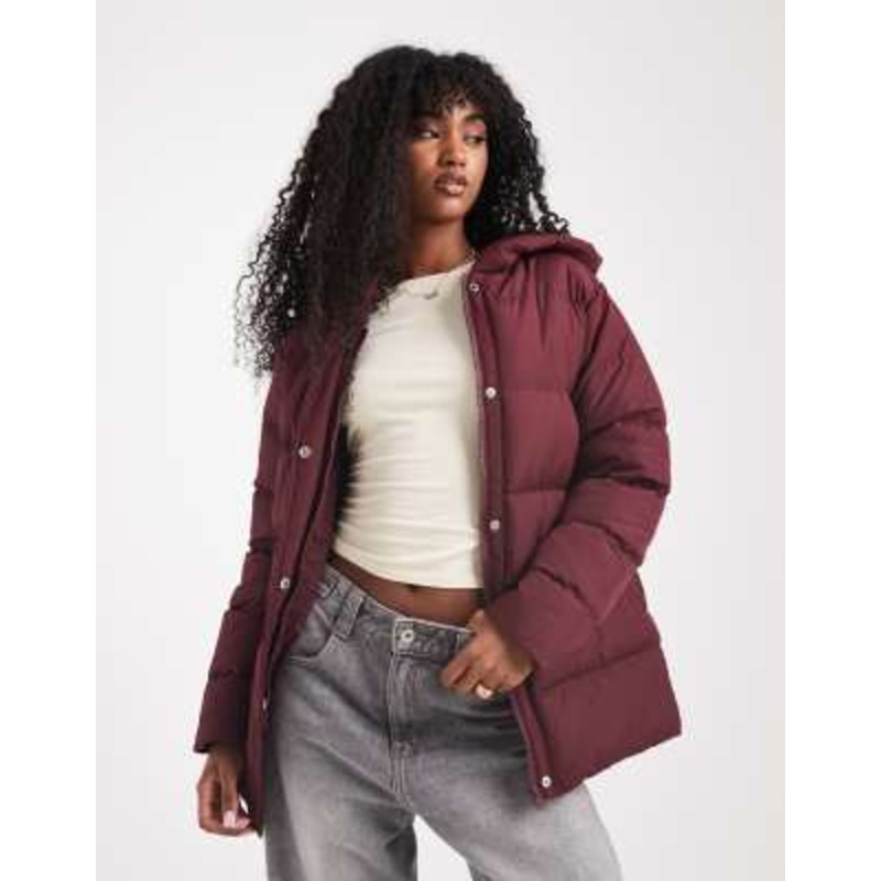 Threadbare short puffer coat with hood in fig