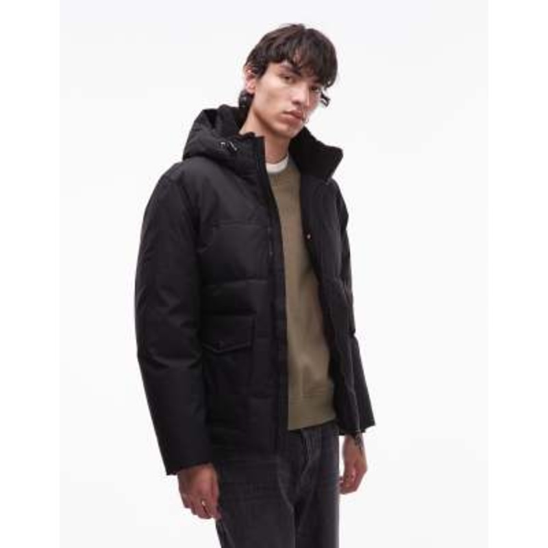 Tommy Hilfiger utility padded coat with hood in black