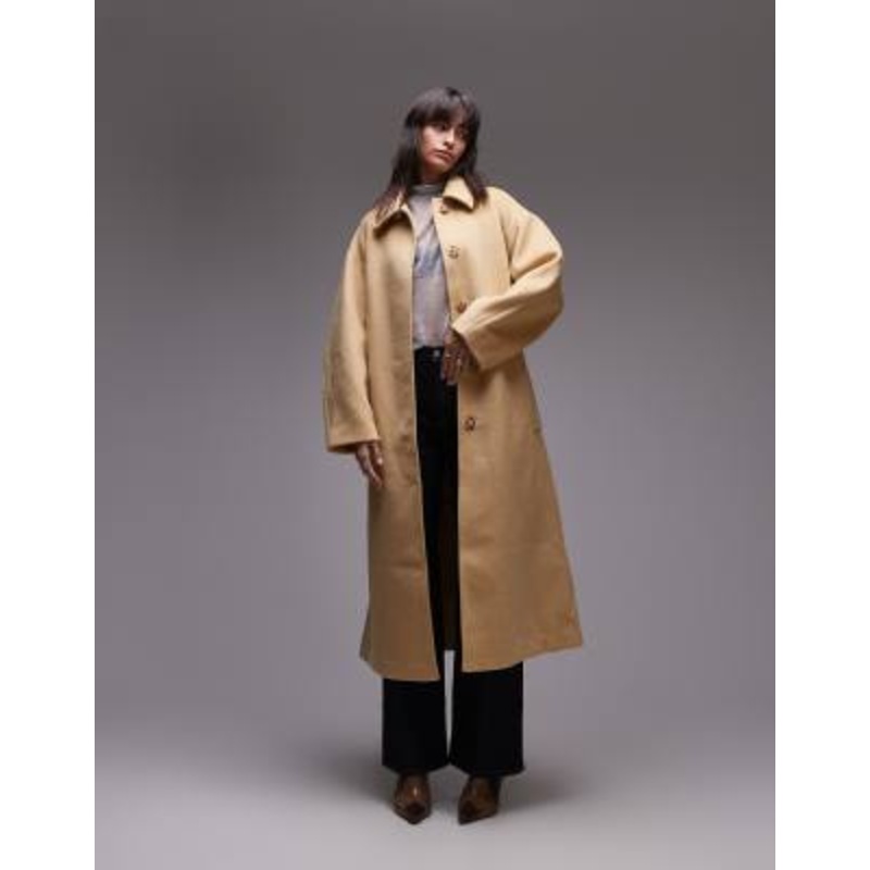 Topshop belted long line formal coat in buttermilk