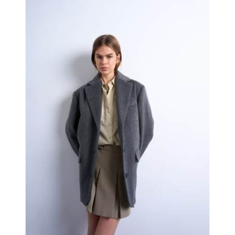 Topshop brushed three button blazer coat in charcoal