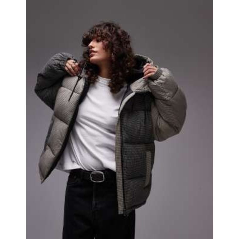 Topshop checkered puffer coat in nylon in multi