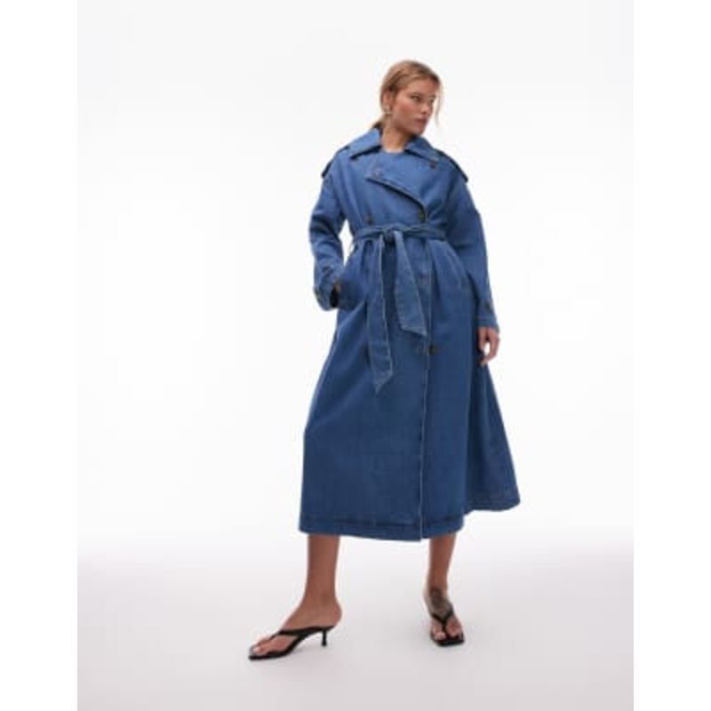 Topshop denim trench coat in mid blue