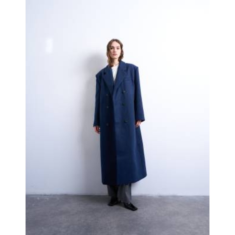 Topshop double breasted mensy overcoat with wool in navy