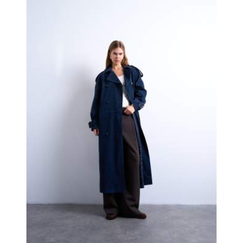 Topshop longline oversized faux suede trench coat in navy