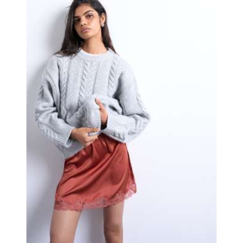 Topshop satin lace petticoat mini skirt in chutney