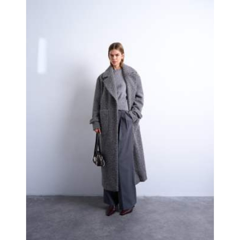 Topshop unlined soft brushed throw on longline coat in charcoal