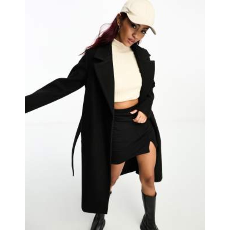 Vero Moda belted formal midi coat in black