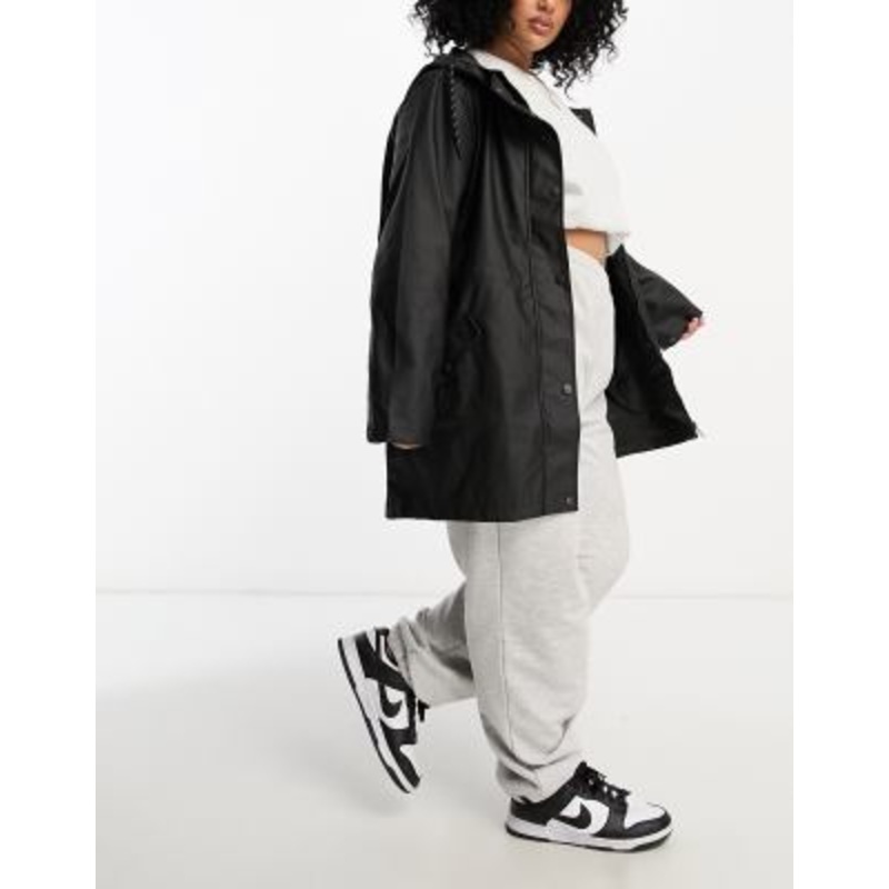 Vero Moda Curve rubberized hooded raincoat in black