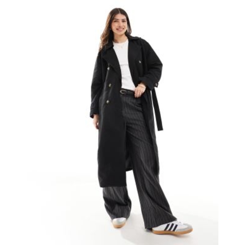 Vero Moda longline belted trench coat in black