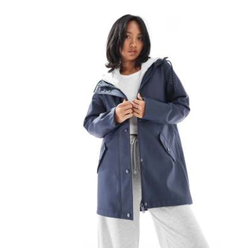 Vero Moda Petite raincoat with hood in navy