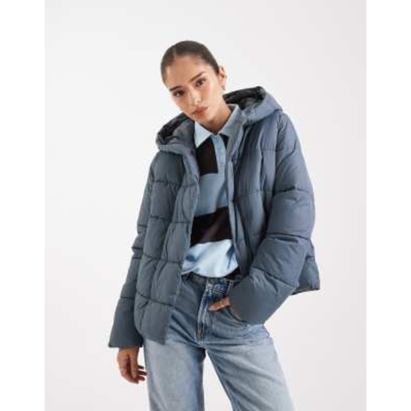 Vero Moda short puffer coat with hidden zip detail in stormy gray
