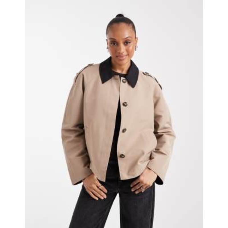 Vero Moda Tall clean cropped trench coat with contrast collar in camel