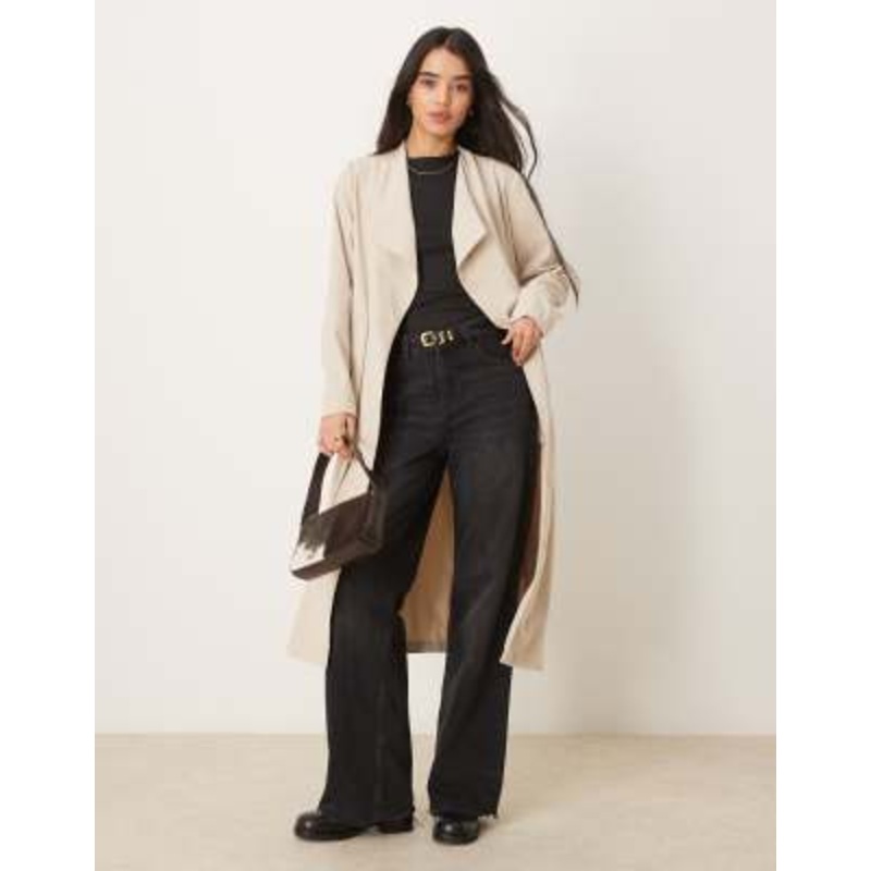 VILA belted waterfall trench coat in stone
