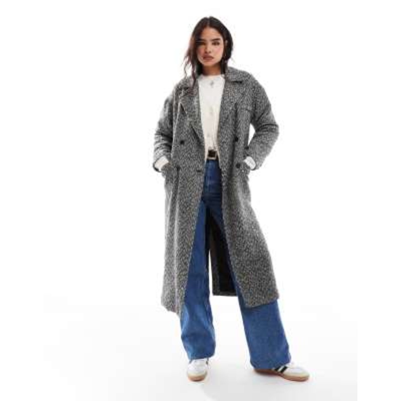 Wednesday’s Girl tailored oversized herringbone coat in charcoal gray