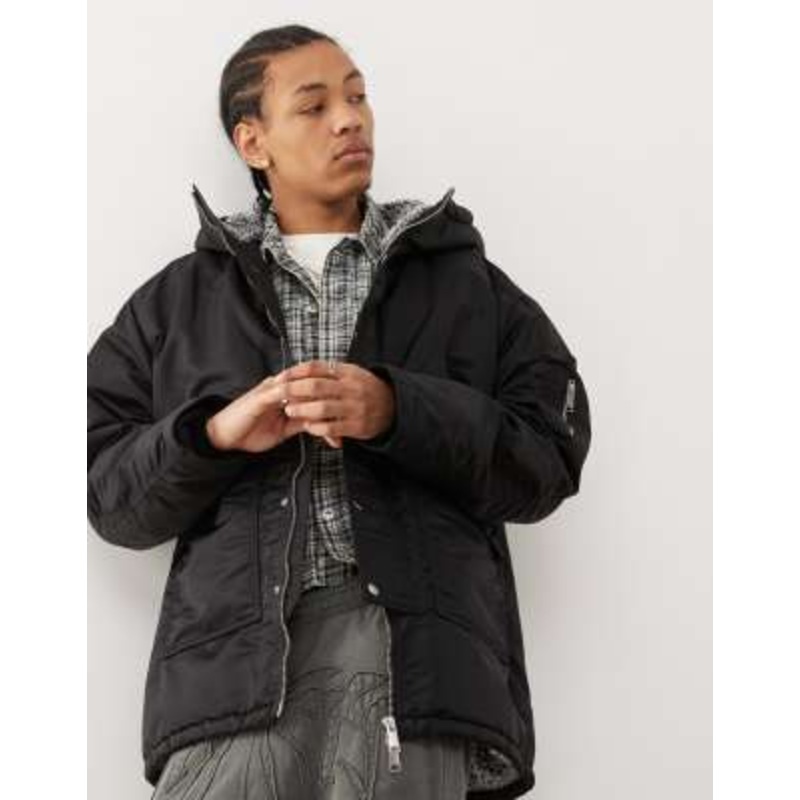 Weekday Baloo parka coat with borg lining in black