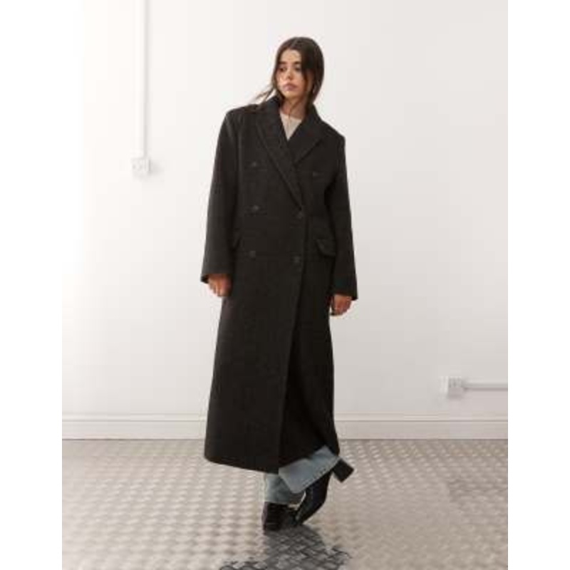 Weekday Logan wool blend oversized coat in mole herringbone