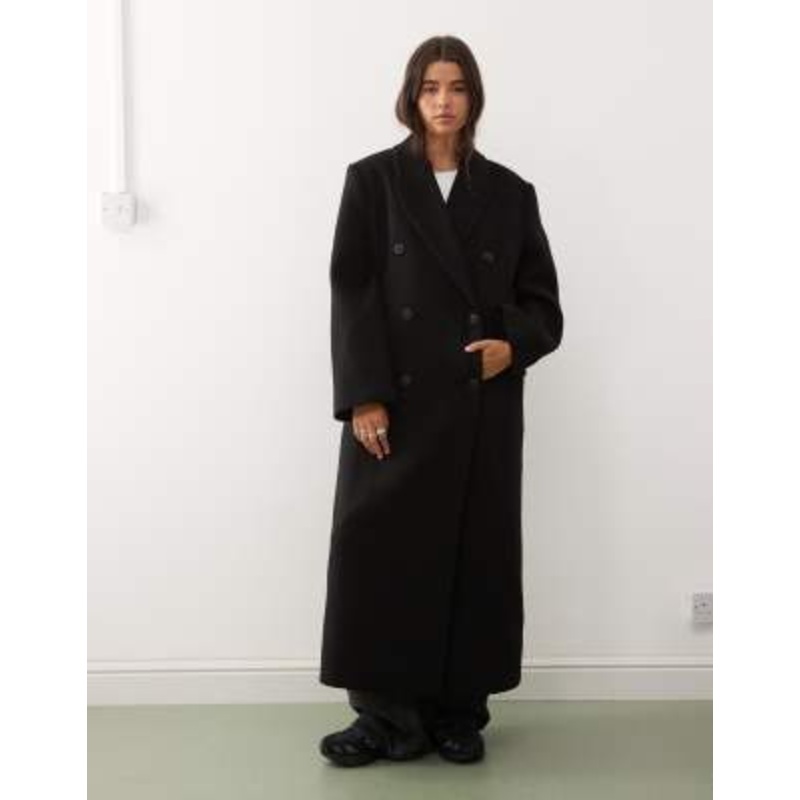 Weekday Logan wool blend oversized double breasted coat in black