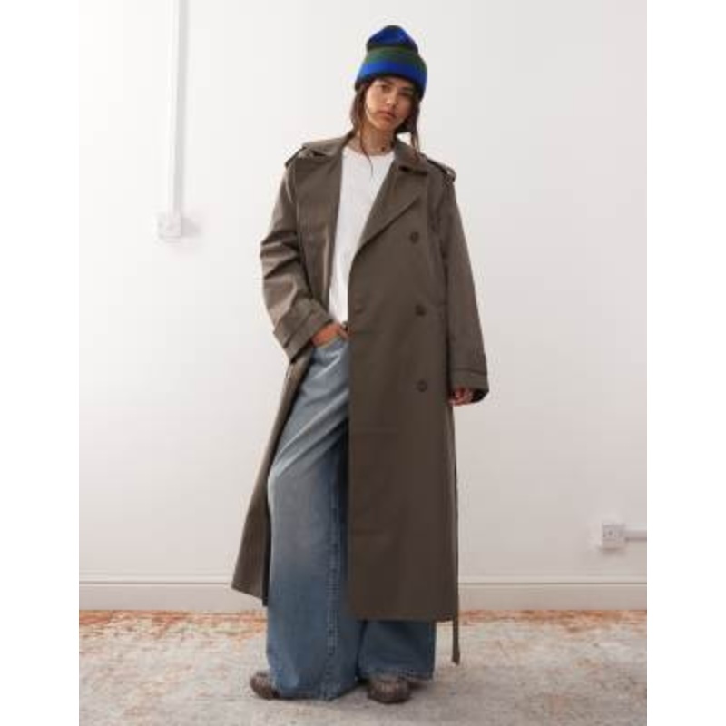 Weekday oversized trench coat in dark mole