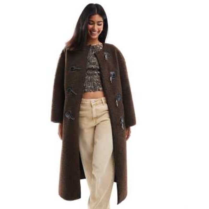 4th & Reckless faux shearling toggle closure coat in chocolate