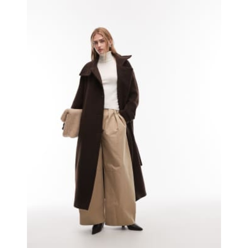 ARKET wool maxi belted trench coat with side splits in brown