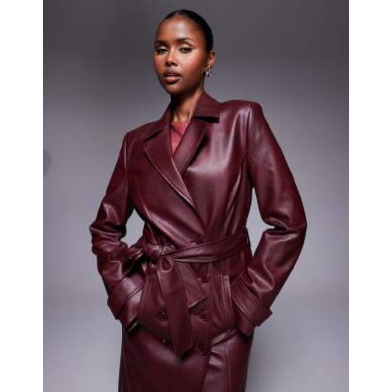 Bardot faux leather longline coat in burgundy