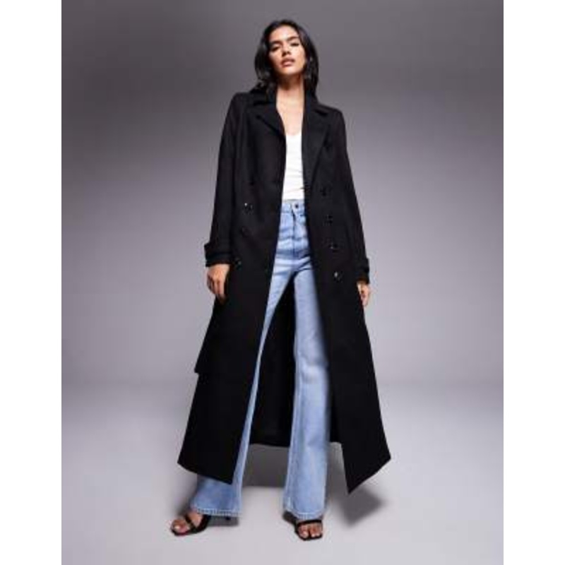 Bardot faux suede longline coat in black