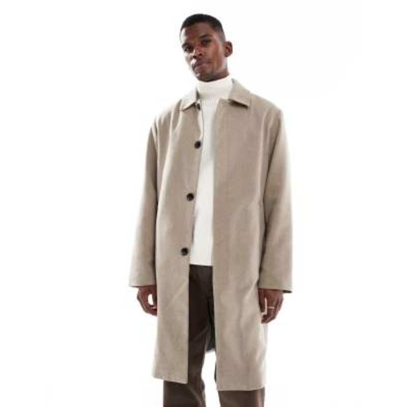 Jack & Jones wool look longline overcoat in gray