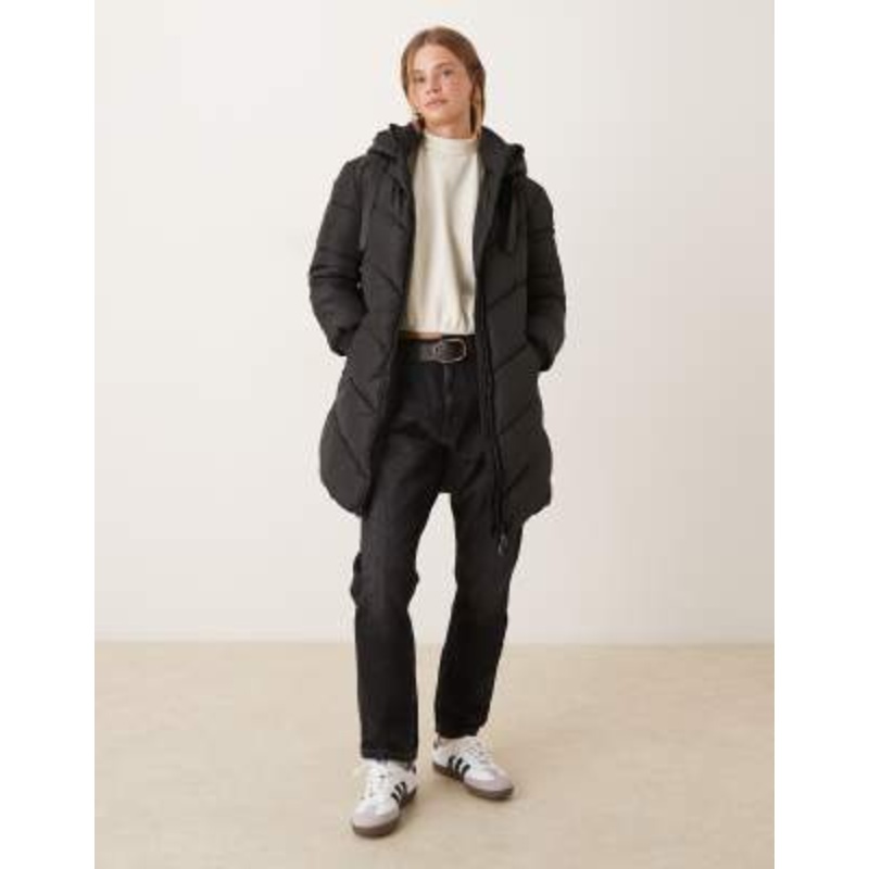 JDY chevron hooded padded coat black