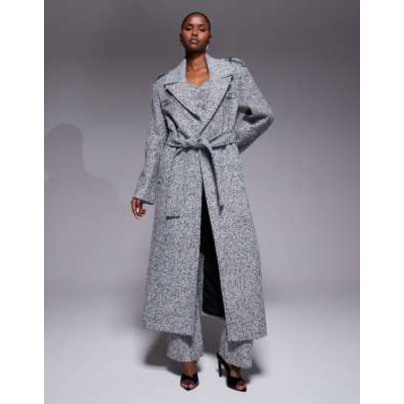 JLUXLABEL Savannah formal belted coat in gray tweed – part of a set