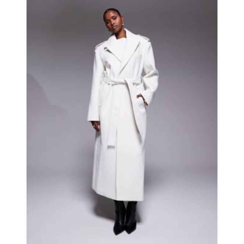 JLUXLABEL Savannah formal belted maxi coat in ivory