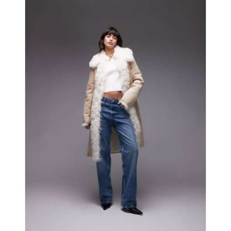 Mango borg lined longline coat in tan