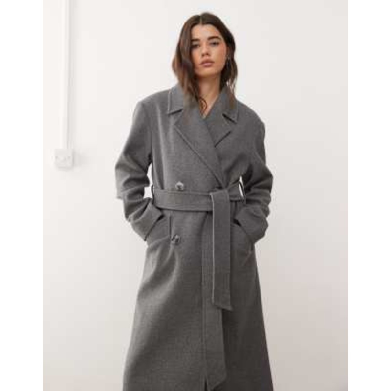 Miss Selfridge belted wrap formal coat in gray heather