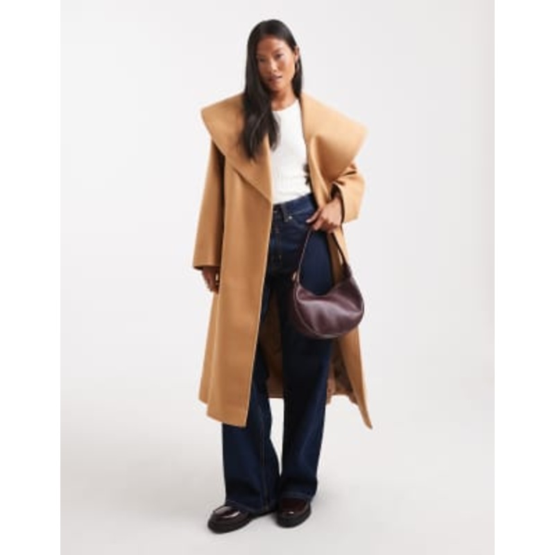 Miss Selfridge Petite formal wrap coat in camel