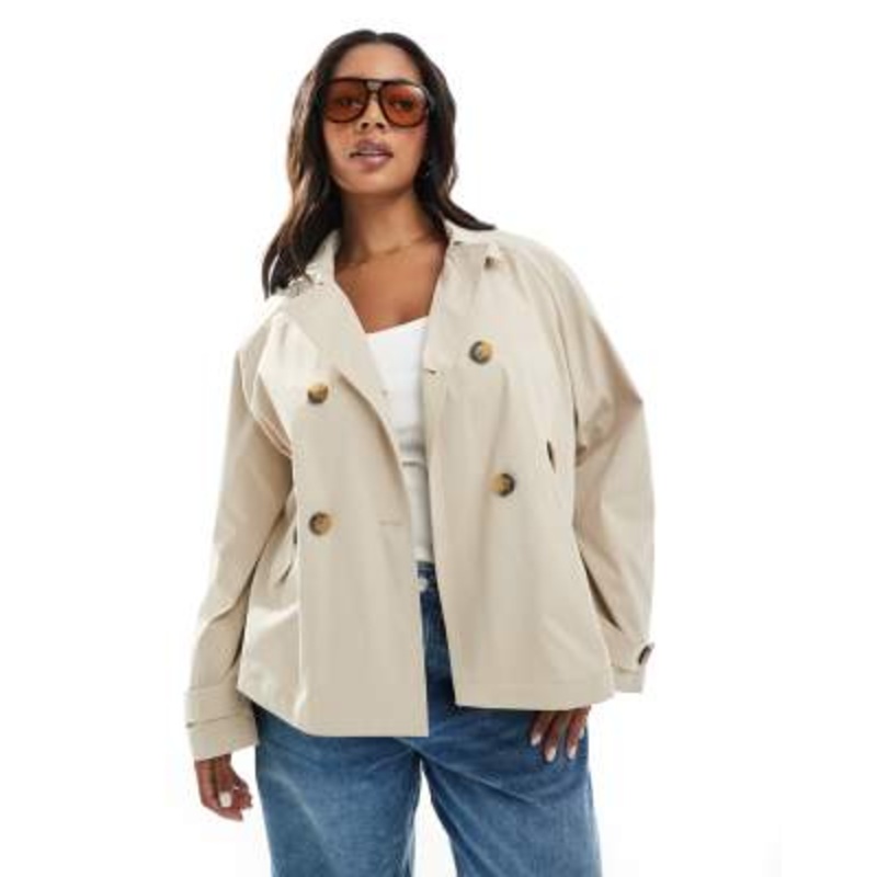 ONLY Curve short trench coat in beige