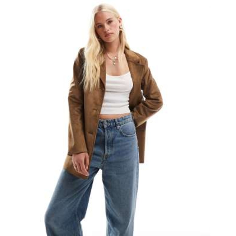 ONLY faux suede blazer coat in light brown