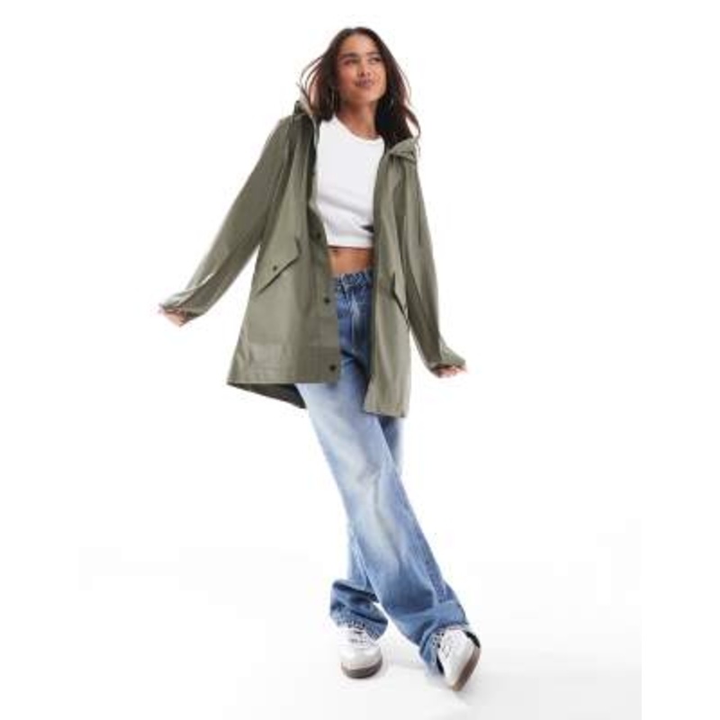 Only hooded rain coat in khaki