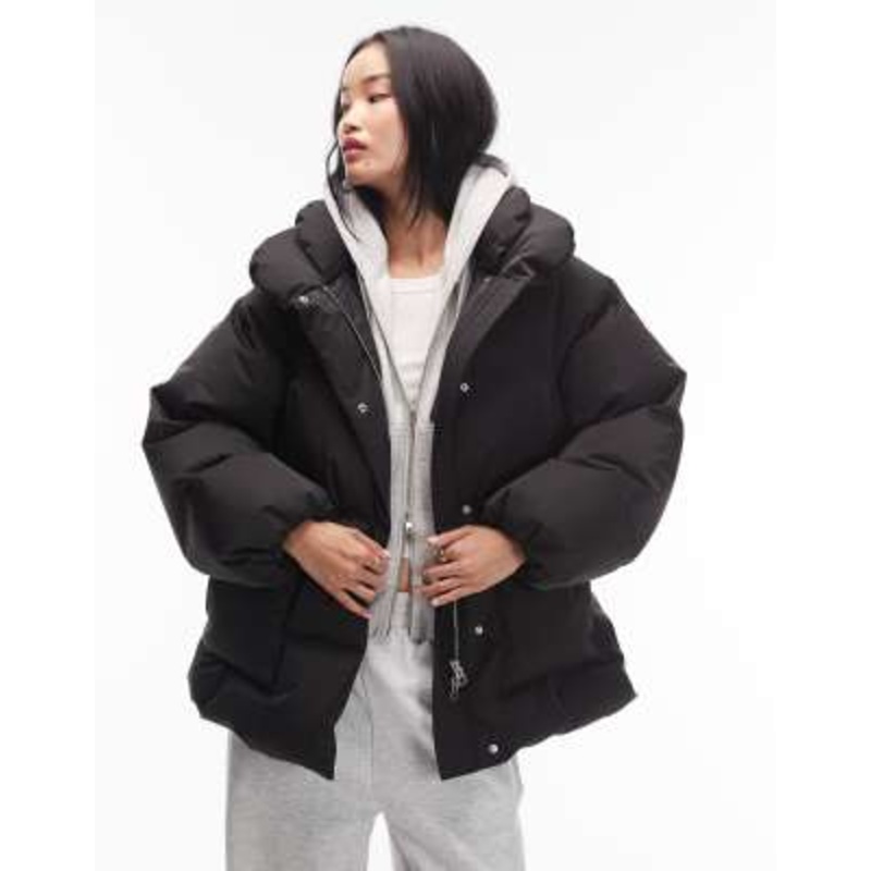 & Other Stories midi padded puffer coat with front pockets in black