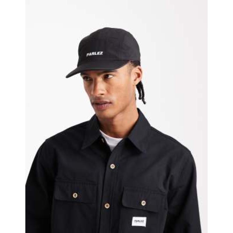 Parlez 5-panel reversible cap with monogram printed fleece lining in black