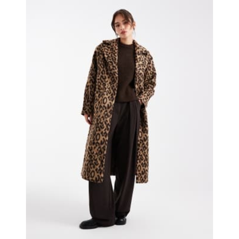 Pieces formal maxi coat in leopard print
