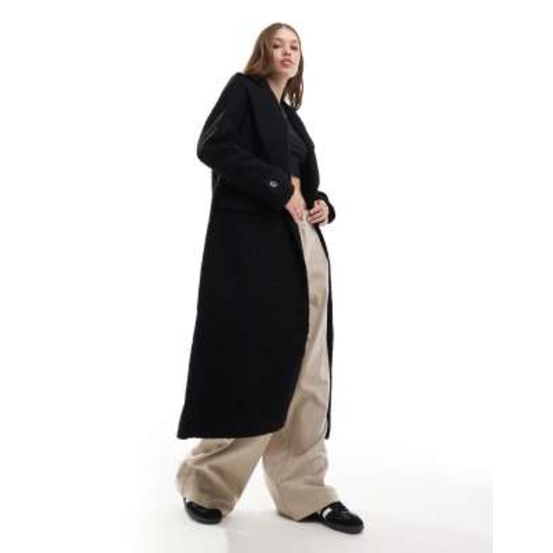 Pretty Lavish boxy felted coat in black heather