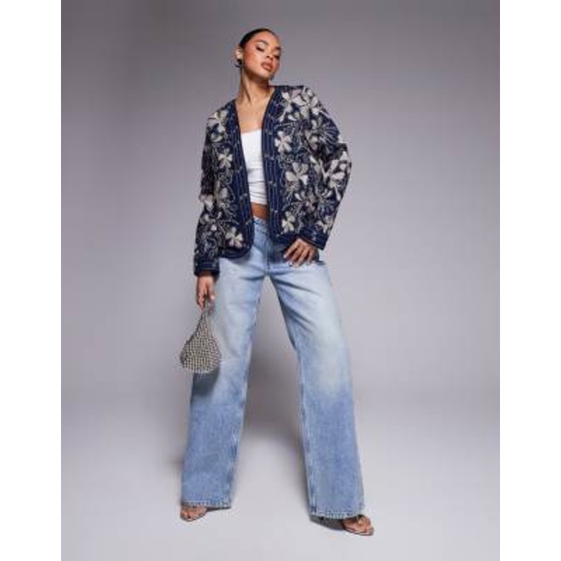 River Island floral studded housecoat in navy