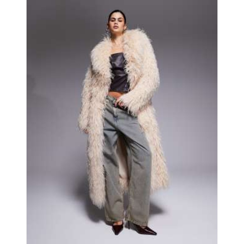 The Frolic exclusive oversized collar faux fur maxi coat in cream
