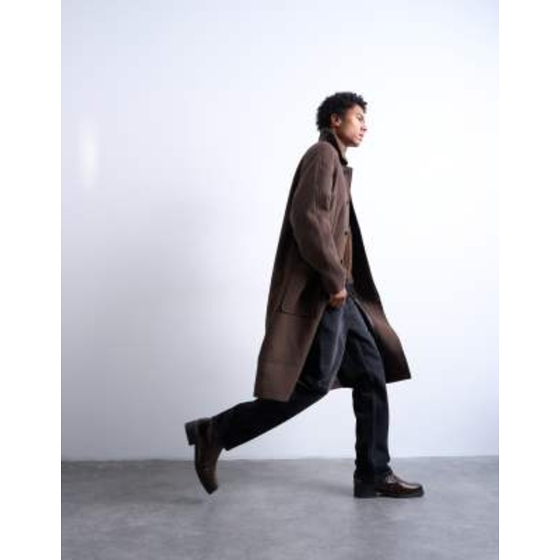 Topman premium wool blend raglan overcoat in chocolate