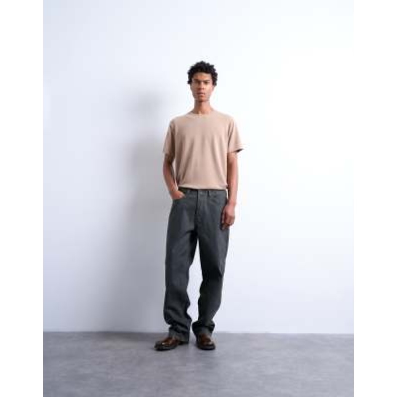 Topman rigid straight leg jeans in brown coated