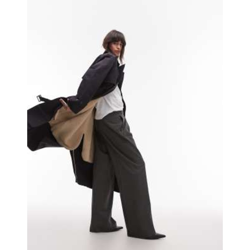 Topshop 2in1 borg trench coat in anthracite