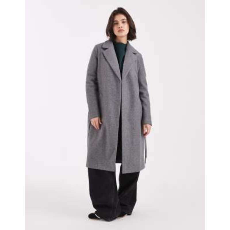 Vero Moda belted formal midi coat in medium heather gray